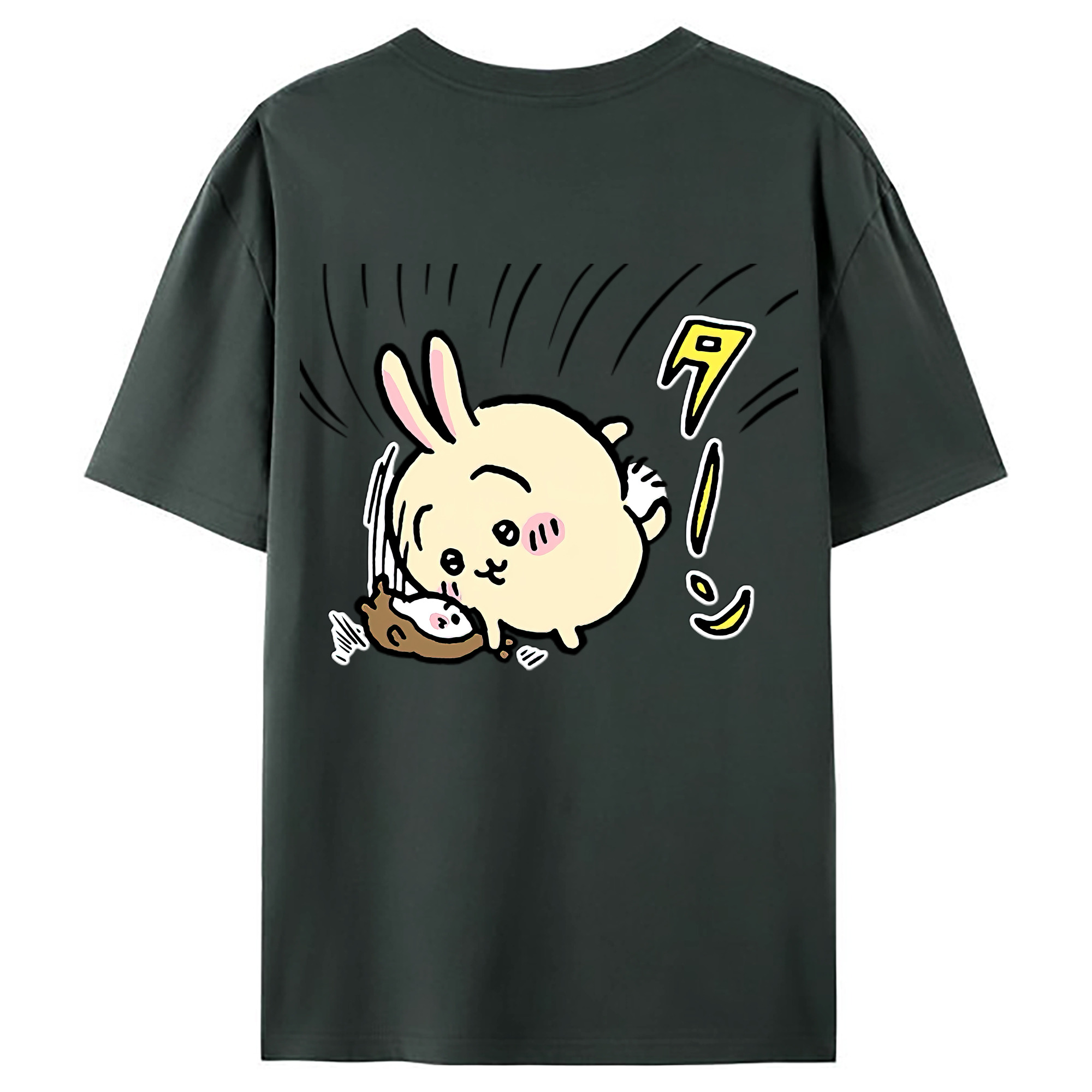 （画像用） ちいかわ うさぎ Chii-kawa usagi 綿100％ メンズ半袖Tシャツ（バックプリント） 通気性